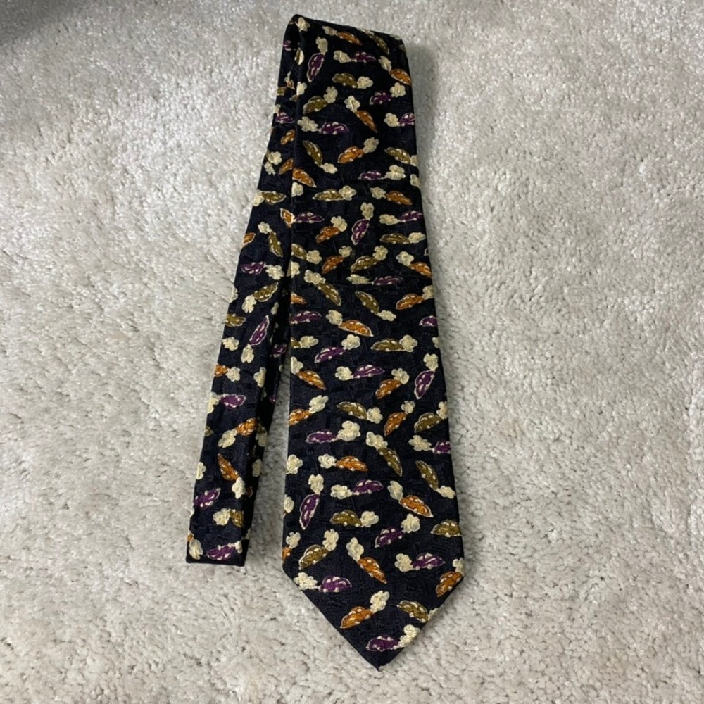 VTG Zianetti Italian Silk Tie Mens Black Car Racing AOP Novelty Print Made USA